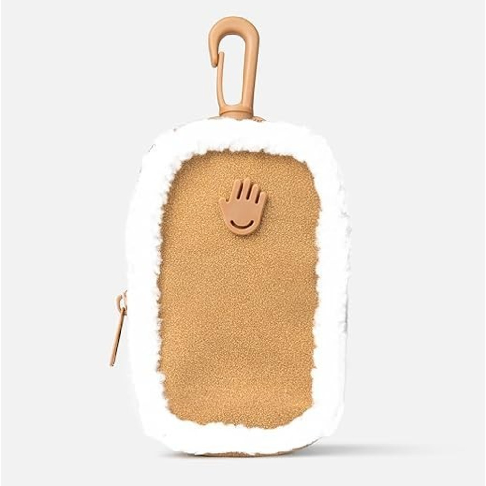 Touchland Shearling Pouch Clip-On Hand Sanitizer Case Chestnut Faux Fur Trim NEW